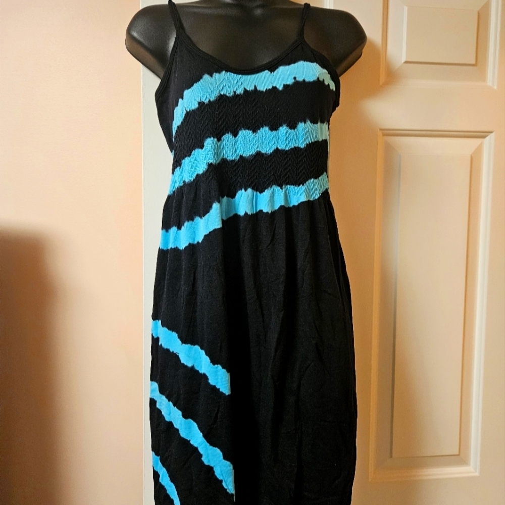 VENUS Black and Blue Asymmetrical Ruffled Sundress Coverup